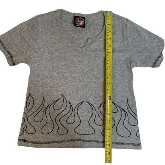 Bikers Image Tee Ride Free Women Large Gray Crop T Shirt Flames Short Sleeve - Picture 9 of 12